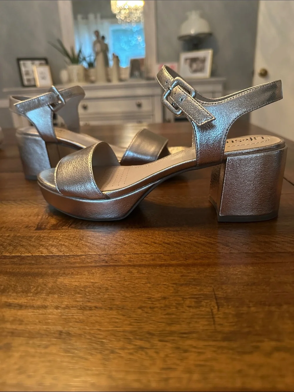 Life Stride Gold Metallic Platform Block Heel Sandals